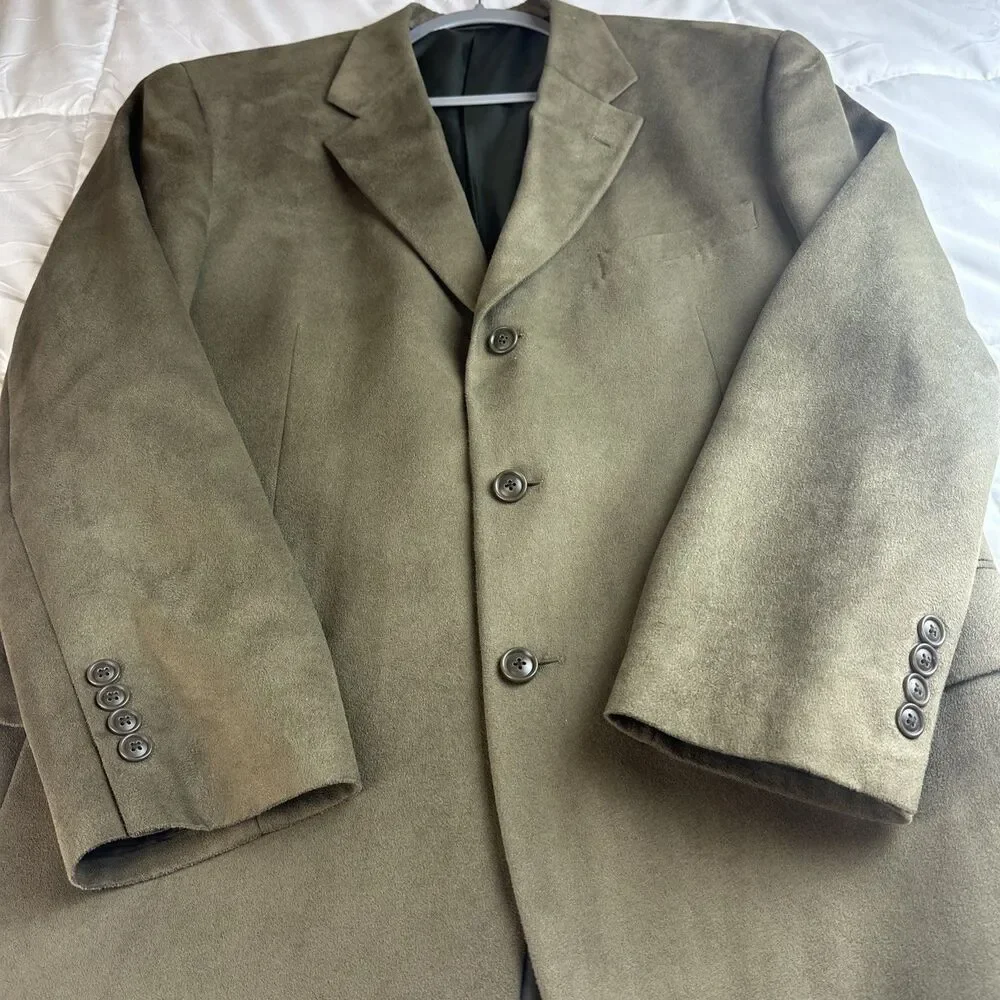 Alfani Men’s Olive Green Micro Suede Blazer Jacket Size 42 Casual Sport Coat